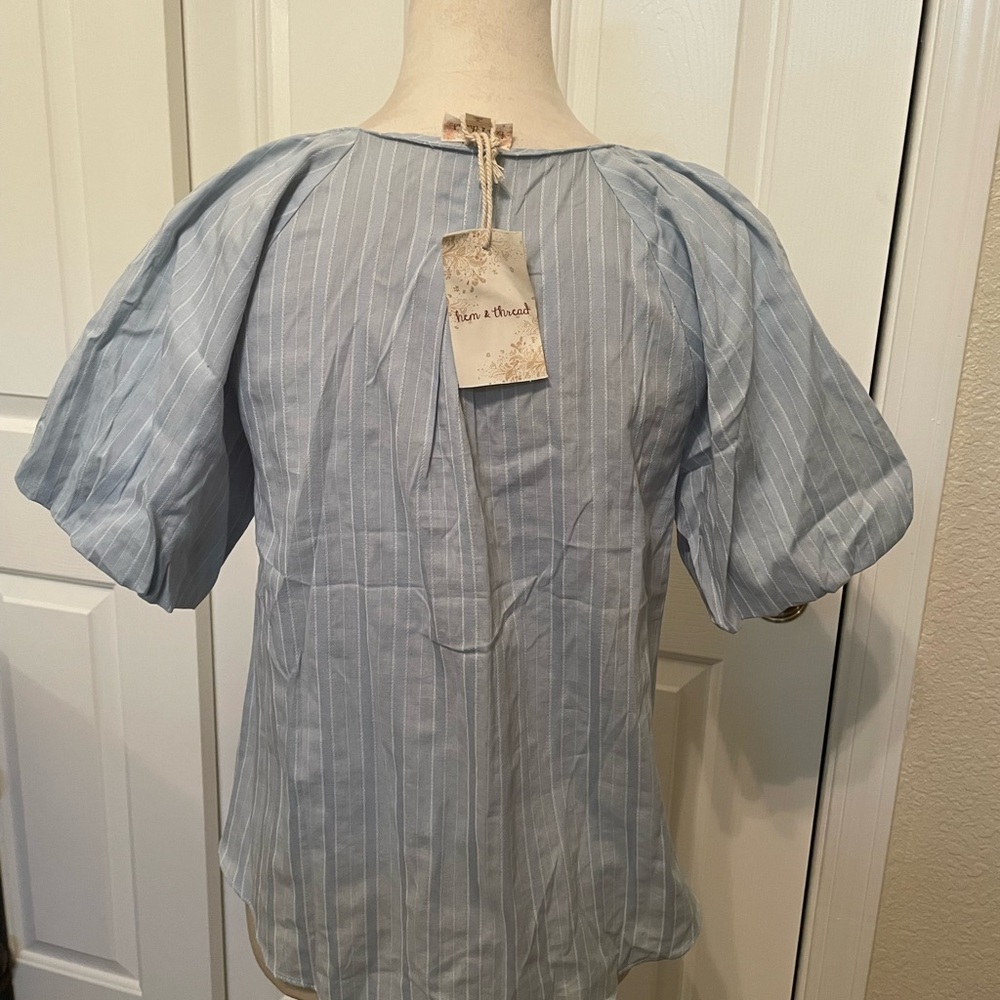 Hem & Thread Light Blue Striped Blouse - Picture 4 of 6